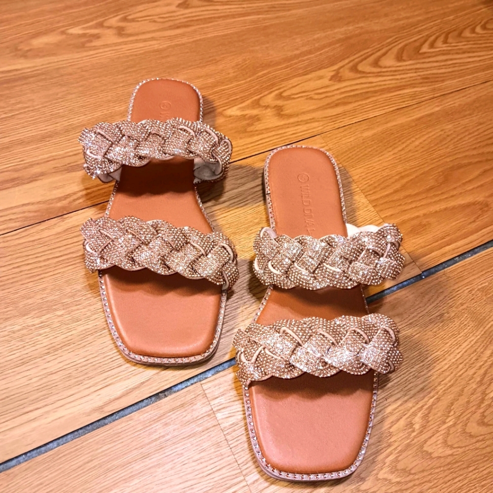 Tan Braided Flat Sandals Minimalist Design